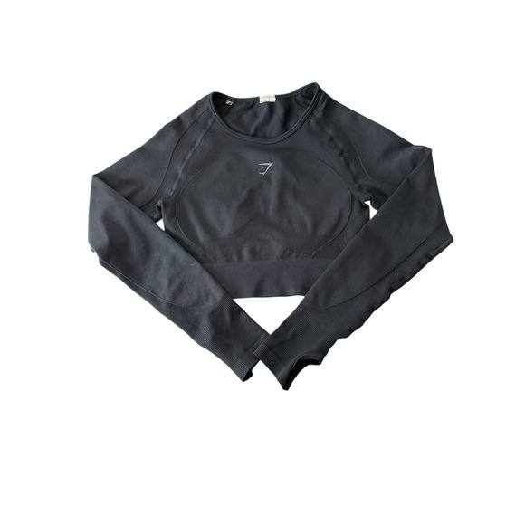 Gymshark Tops - Gymshark Crop Top Women's‎ Medium Long Sleeve Black Stretch Athletic Gym Yoga